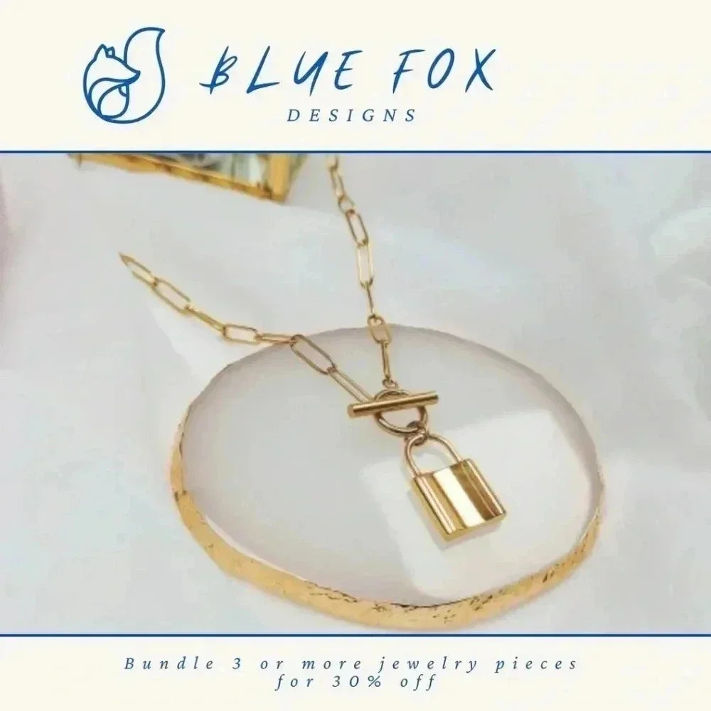 *NEW* 18K Gold  Plated Stainless Steel "LOCK" Necklace w/ Toggle Closure